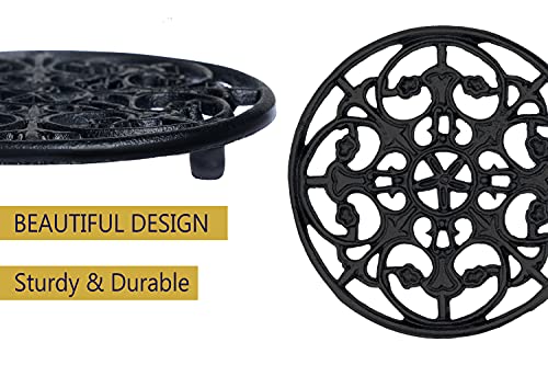 DECONOOR White Cast Iron Vintage Oval Trivet for Kitchen Top or Dining Table to Place Hot Dishes | Decorative Trivet, Pot Holders with Pattern with Anti Slip Feet