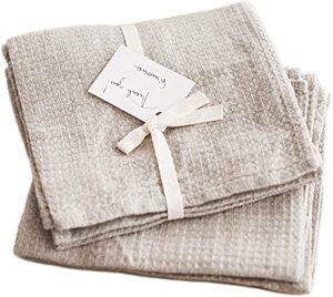 pure 100% linen dish towels - set of 2 linen kitchen towels waffle weave natural color - 13 x 29-inch soft lightweight stone-washed linen hand towels - quick-dry linen tea towel - kitchen linens