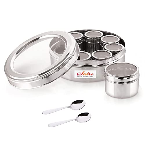 Satre Online and Marketing Transparent Stainless Steel Spice Box with Containers Set of 8pcs