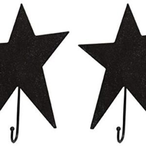 HAPPY DEALS ~ Black Primitive Star Hook | 2 PC Set | Rustic Country Primitive Décor | 6 x 4.5 inch