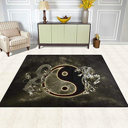 ALAZA Chinese Dragon Bagua Yin Yang Rugs, 5x4 Area Rug for Living Room Bedroom Decoration