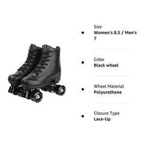 XUDREZ Roller Skates, Double Row Skates Adjustable Leather High-top Roller Skates Perfect Indoor Outdoor Adult Roller Skates with Bag (Black Wheel,Women's 10.5 / Men's 9)