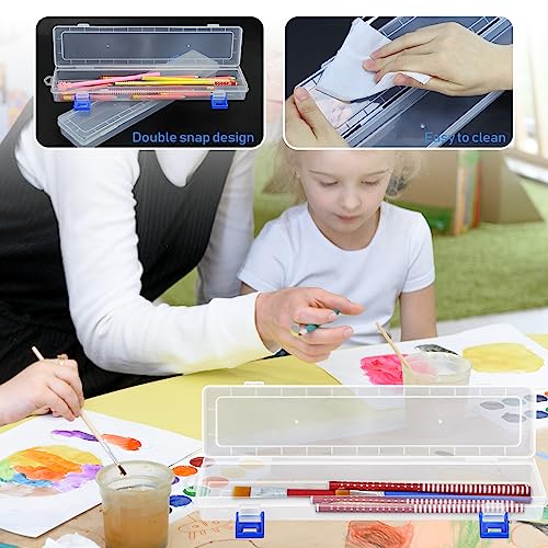 Fireboomoon 3 Pack Translucent Plastic Paint Brush Holder, Long Paint Brushes Watercolor Pens Pencils Drawing Tools Storage Box Container Case(13" x 2.8" x 1.4")