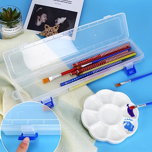 Fireboomoon 3 Pack Translucent Plastic Paint Brush Holder, Long Paint Brushes Watercolor Pens Pencils Drawing Tools Storage Box Container Case(13" x 2.8" x 1.4")