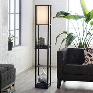 ELECWISH Shelf Floor Lamp Black Standing Lamps with White Shade and Solid Wood Frame, Without Led Bulbs