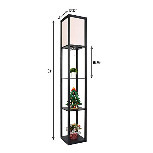 ELECWISH Shelf Floor Lamp Black Standing Lamps with White Shade and Solid Wood Frame, Without Led Bulbs