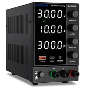 dc power supply variable, adjustable switching regulated power supply (30 v 0-10a) with encoder coarse & fine adjustments knob, beach power supply with usb & type-c quick-charge interface