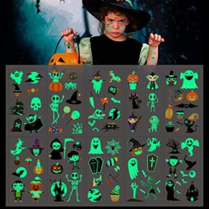 Halloween Tattoos for Kids, Trick or Treat Temporary Tattoos, Kids Glow in The Dark Waterproof Vampire, Human Skeleton, Horror Pumpkin, Witch, Alien Tattoo Stickers for Halloween Party Favor