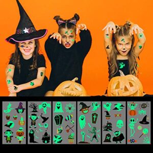 Halloween Tattoos for Kids, Trick or Treat Temporary Tattoos, Kids Glow in The Dark Waterproof Vampire, Human Skeleton, Horror Pumpkin, Witch, Alien Tattoo Stickers for Halloween Party Favor