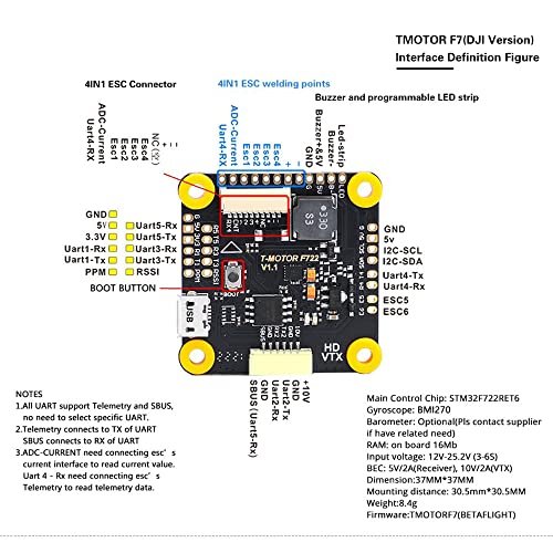 T-Motor F7 HD Stack ( F7 HD Flight Controller + F55A PRO II 4IN1 ) FPV for DJI HD VTX System