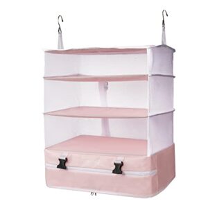 tabitora travel luggage organizer and packing cube space saver with built in hanging shelves and laundry storage compartment (pink xl)