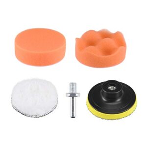 uxcell 3" foam drill polishing pad kit, 1pcs flat 1pcs waved sponge pads orange 1pcs wool pad 1pcs hook and loop backing pad 1pcs m10 drill adapter