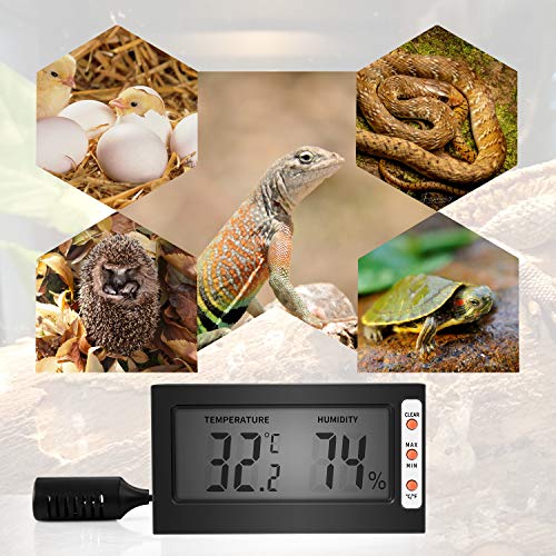 Simple Deluxe Digital Thermometer and Hygrometer with Humidity Probe for Reptile Tank/Egg Incubator Easy to Read, Thermo&Hygro Meter, Black