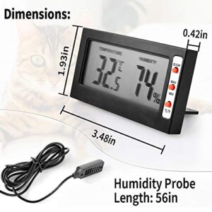 Simple Deluxe Digital Thermometer and Hygrometer with Humidity Probe for Reptile Tank/Egg Incubator Easy to Read, Thermo&Hygro Meter, Black