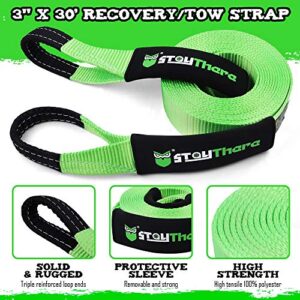 Stay There 3'' × 30ft Heavy Duty Tow Strap Recovery Kit with 35,000 lb Capacity-Emergency Towing Rope + 3/4 Heavy Duty D Ring Shackles (2pcs) + Storage Bag