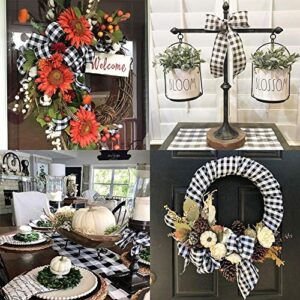 Winlyn 24 Yards 2 Rolls Wired Ribbons for Crafts Wreaths Black and White Buffalo Plaid Ribbon Wired Buffalo Check Ribbon Wired Burlap Ribbons 2.5" W