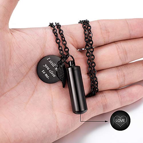 Dletay Cylinder Cremation Jewelry Urn Necklace for Ashes Memorial Ashes Necklace with Angel Wing Charm Memorial Keepsake for Pet Human-I Still Need You Close to Me