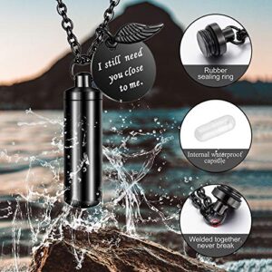 Dletay Cylinder Cremation Jewelry Urn Necklace for Ashes Memorial Ashes Necklace with Angel Wing Charm Memorial Keepsake for Pet Human-I Still Need You Close to Me