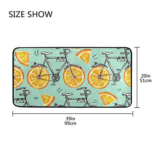 ALAZA Kitchen Mats for Floor, Yellow Lemon Kitchen Rug Doormat for Kitchen Bathroom Decor 39 x 20 Inch Bicycles with Orange Wheels