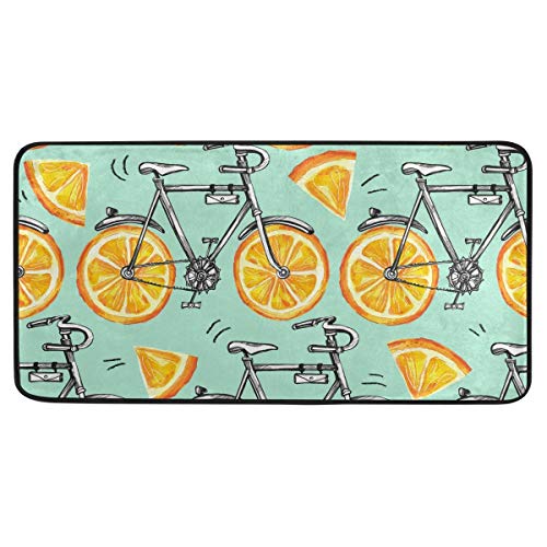 ALAZA Kitchen Mats for Floor, Yellow Lemon Kitchen Rug Doormat for Kitchen Bathroom Decor 39 x 20 Inch Bicycles with Orange Wheels