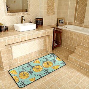 ALAZA Kitchen Mats for Floor, Yellow Lemon Kitchen Rug Doormat for Kitchen Bathroom Decor 39 x 20 Inch Bicycles with Orange Wheels