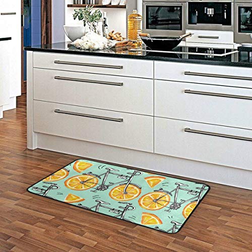 ALAZA Kitchen Mats for Floor, Yellow Lemon Kitchen Rug Doormat for Kitchen Bathroom Decor 39 x 20 Inch Bicycles with Orange Wheels