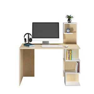 modern simplify home study computer desk with bookshelf board khaki for living room office study room