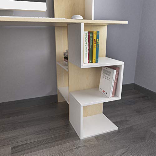 Modern Simplify Home Study Computer Desk with Bookshelf Board Khaki for Living Room Office Study Room