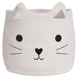 VK VK·LIVING Animal Hamper Large Woven Animal Cotton Rope Storage Basket Laundry Basket Organizer With Cat Design for Towels Blanket Toys Clothes Pet Hamper for Cat 15 L x 15 H