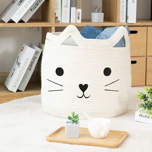 VK VK·LIVING Animal Hamper Large Woven Animal Cotton Rope Storage Basket Laundry Basket Organizer With Cat Design for Towels Blanket Toys Clothes Pet Hamper for Cat 15 L x 15 H