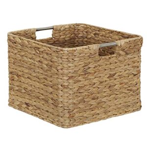 household essentials woven wicker open storage basket with stainless steel handle, natural
