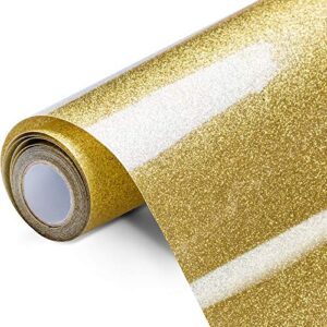 gold glitter htv heat transfer vinyl roll - 12in x 10ft iron on vinyl for cricut & silhouette easy to cut & weed for shirts gifts