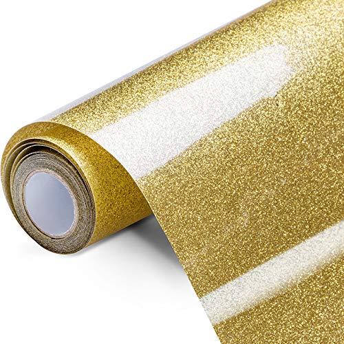 Gold Glitter HTV Heat Transfer Vinyl Roll - 12in x 10ft Iron on Vinyl for Cricut & Silhouette Easy to Cut & Weed for Shirts Gifts