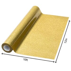 Gold Glitter HTV Heat Transfer Vinyl Roll - 12in x 10ft Iron on Vinyl for Cricut & Silhouette Easy to Cut & Weed for Shirts Gifts