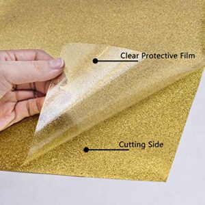 Gold Glitter HTV Heat Transfer Vinyl Roll - 12in x 10ft Iron on Vinyl for Cricut & Silhouette Easy to Cut & Weed for Shirts Gifts