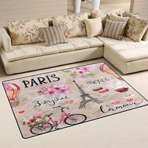 alaza eiffel tower pink flowers bicycl french paris non slip door mat 2' x 3', modern floor mats for living room bedroom dinning room home decor