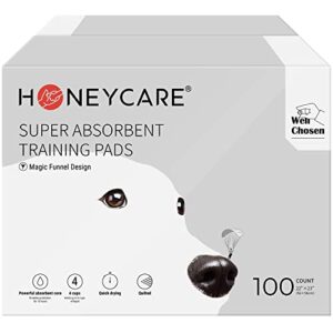 honey care all-absorb dog/puppy potty training pads, 5-layer leak-proof ultra absorb eliminating urine odor pet pee pad (magic funnel, l 22x23 inch,100ct)