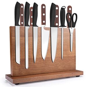 knife block,magnetic knife holder stand for kitchen counter,knife storage rack shelves, rubber wood knife storage organizer with double sided magnetic,knife display stand,without knives(12 * 7“)