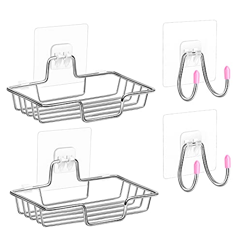 CGBE Soap Holder, Adhesive Soap Dish for Shower with 2 Packs Hooks, Wall Mounted Stainless Steel Bar Soap Holder Metal Soap Tray for Bathroom and Kitchen