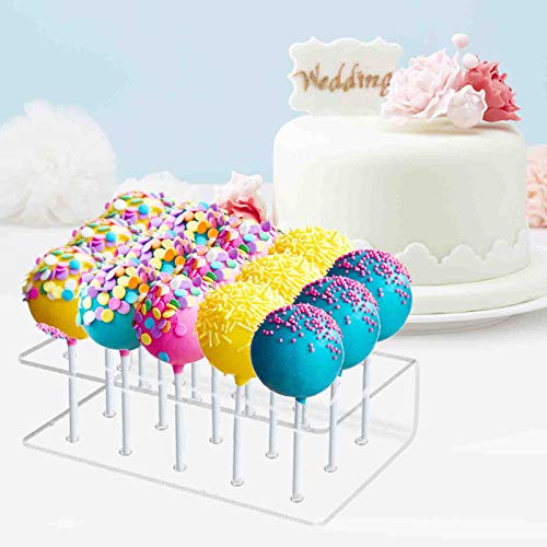 Yookat 2 Pack Acrylic Lollipop Holder Acrylic Cake Pop Stand 50PCS Clear Treats Bags 50PCS Lollipop Sticks and 50PCS Gold Metallic Twist Ties for Candy Cake Pop Sticks Making Tools