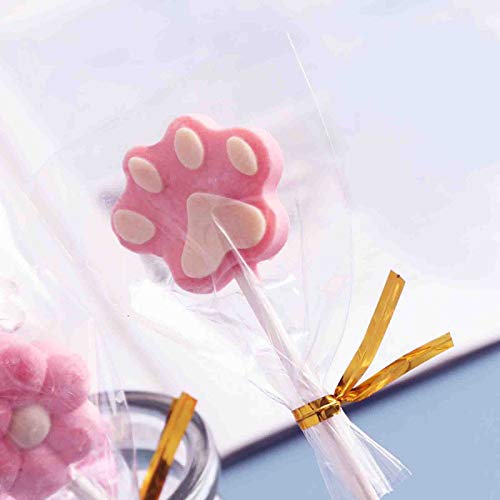 Yookat 2 Pack Acrylic Lollipop Holder Acrylic Cake Pop Stand 50PCS Clear Treats Bags 50PCS Lollipop Sticks and 50PCS Gold Metallic Twist Ties for Candy Cake Pop Sticks Making Tools