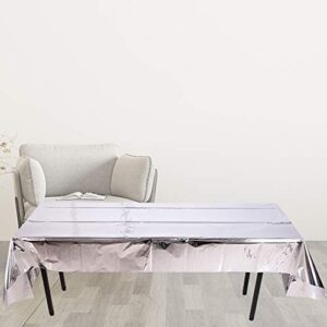 niwwin 2pack silver foil metallic tinsel tablecloth table cover shiny plastic tablecloth table cloth party tablecovers for rose gold party table decoration (silver)