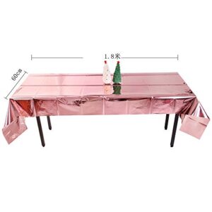 NIWWIN 2Pack Silver Foil Metallic Tinsel Tablecloth Table Cover Shiny Plastic Tablecloth Table Cloth Party Tablecovers for Rose Gold Party Table Decoration (Silver)