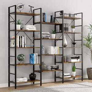 oneinmil bookcases and bookshelves - triple wide 5 tiers corner bookshelf, large etagere industrial bookshelf open display shelves with metal frame for living room bedroom home office