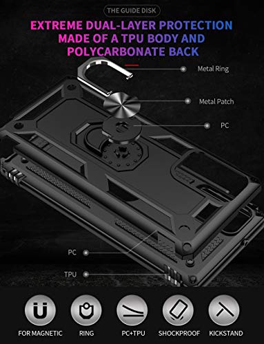 Samsung Galaxy Note 20 Case, Note20 5G Case with HD Screen Protectors, Androgate Military-Grade Metal Ring Holder Kickstand 15ft Drop Tested Shockproof Cover Case for Samsung Galaxy Note 20 Black
