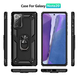 Samsung Galaxy Note 20 Case, Note20 5G Case with HD Screen Protectors, Androgate Military-Grade Metal Ring Holder Kickstand 15ft Drop Tested Shockproof Cover Case for Samsung Galaxy Note 20 Black