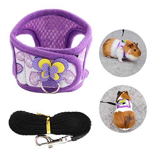 Chinchilla Harness Vest Chest Decor, Chinchilla Walking Harness Vest with Leash Strap Harness for Rabbit Ferret Guinea Pig Bunny Hamster Puppy Kitten Clothes Accessory(S)(S)