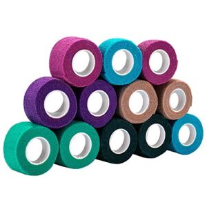 slowton pet self adhesive bandage, 12 rolls pet vet wrap tape non-woven cohesive gauze rolls for dog cat animals sport tape for wrist healing ankle sprain & swelling, 1” x 5 yards each after stretched