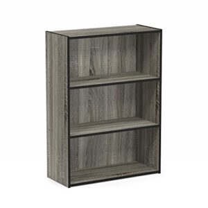 Furinno Pasir 3-Tier Open Shelf Bookcase, French Oak Grey & Basic 3x2 Bookcase Storage, 3 X 2, French Oak Grey/Black