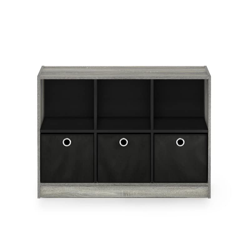 Furinno Pasir 3-Tier Open Shelf Bookcase, French Oak Grey & Basic 3x2 Bookcase Storage, 3 X 2, French Oak Grey/Black